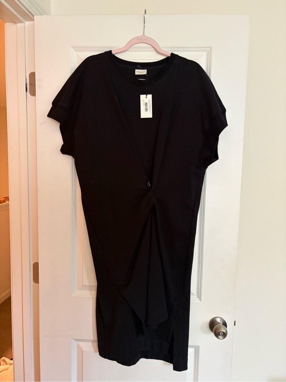 Dries Van Noten Navy Twist-Detail Midi Dress